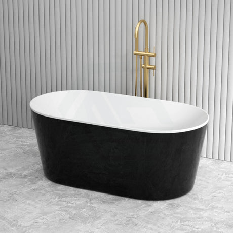 1500/1700Mm Iseo Ultra-Slim Bathtub Oval Freestanding Gloss White And Black Acrylic No Overflow