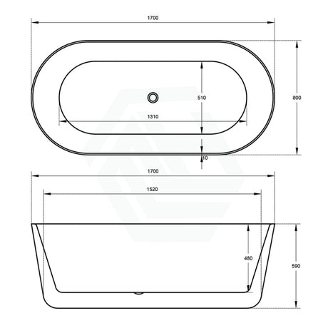 1500/1700Mm Iseo Ultra-Slim Bathtub Oval Freestanding Gloss White And Black Acrylic No Overflow