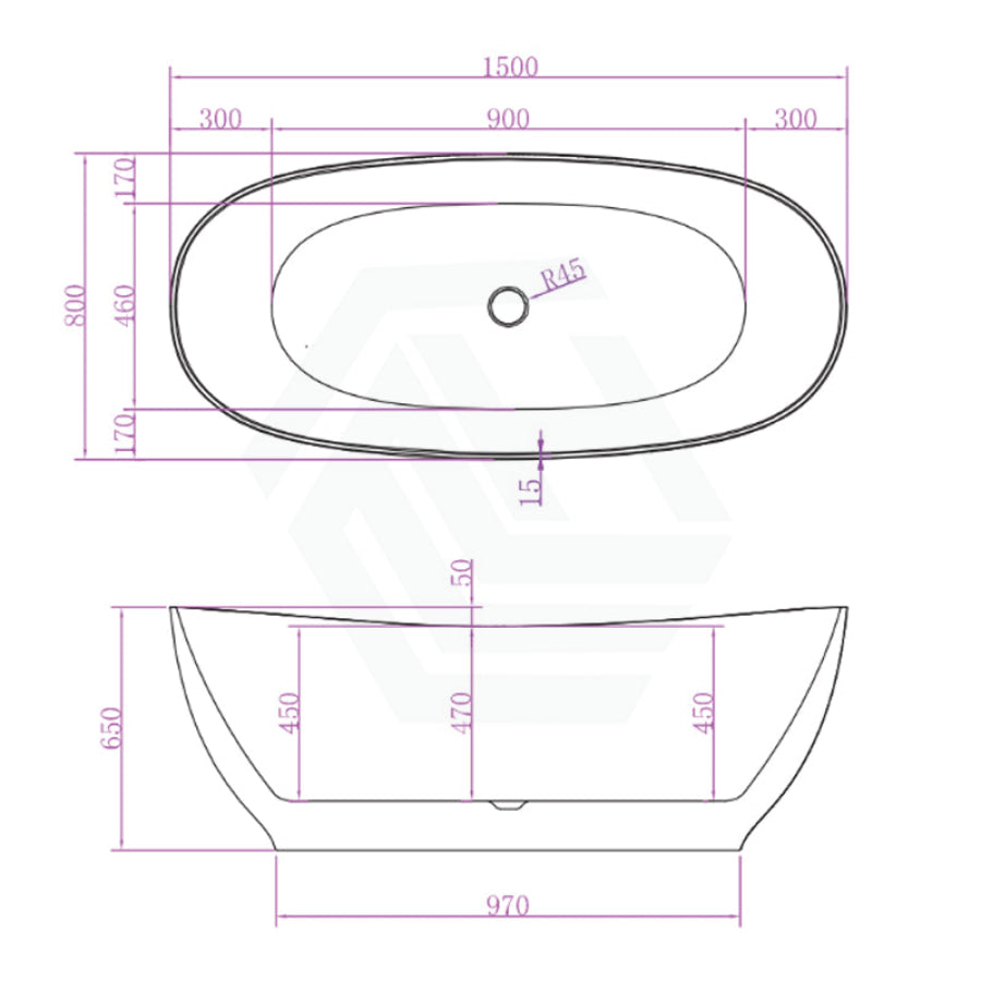 Layla Matt White Bathtub With Super Slim Edge 1500*800*650 (220L) Bathtubs