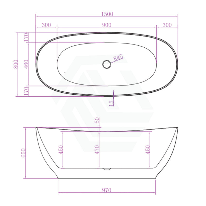 Layla Matt White Bathtub With Super Slim Edge 1500*800*650 (220L) Bathtubs