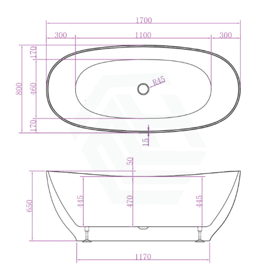 Layla Matt White Bathtub With Super Slim Edge 1700*800*650 (240L) Bathtubs