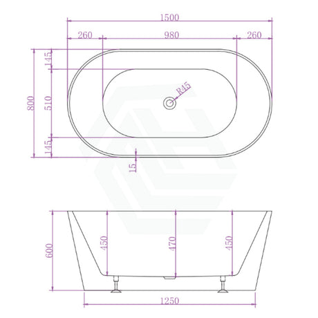 Mia Matt White Bathtub With Super Slim Edge 1500*800*600 (260L) Bathtubs