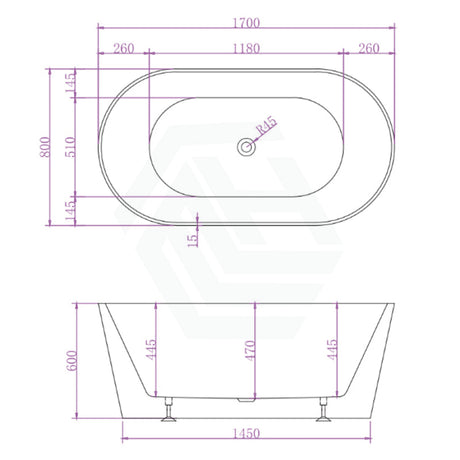 Mia Matt White Bathtub With Super Slim Edge 1700*800*600 (300L) Bathtubs