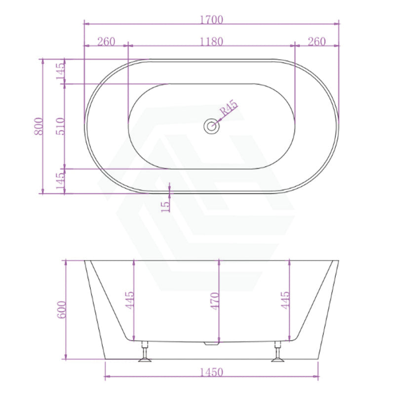 Mia Matt White Bathtub With Super Slim Edge 1700*800*600 (300L) Bathtubs