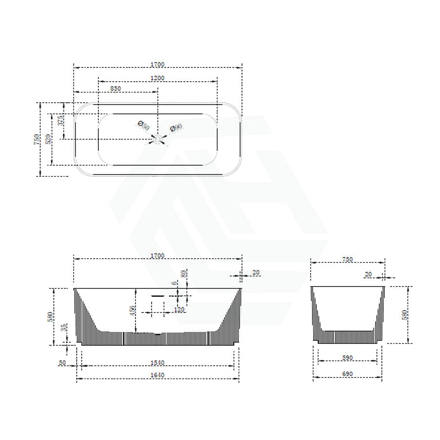 1500/1700Mm Milano Freestanding Bathtub Acrylic Gloss White No Overflow 1700Mm Bathtubs