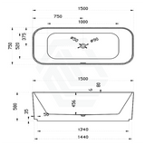 1500Mm Milano Freestanding Bathtub Acrylic Gloss White No Overflow Bathtubs