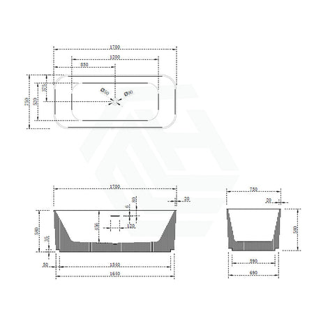 1500/1700Mm Milano Freestanding Bathtub Acrylic Matt White & Black No Overflow 1700Mm Back To Wall