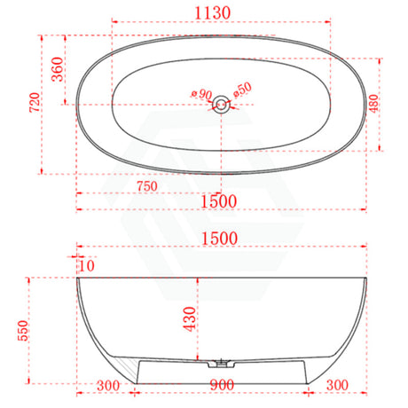 1500Mm Noto Transparent Oval Shape Freestanding Bathtub Custom Colours No Overflow Multi-Colour