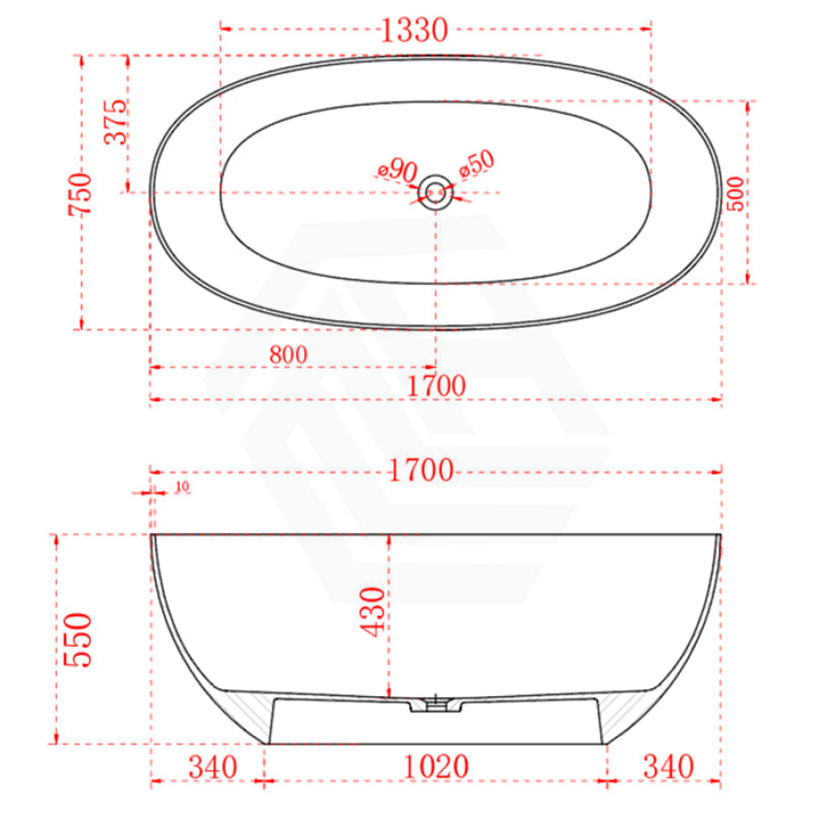 1500/1700Mm Noto Transparent Oval Shape Freestanding Bathtub Custom Colours No Overflow None /