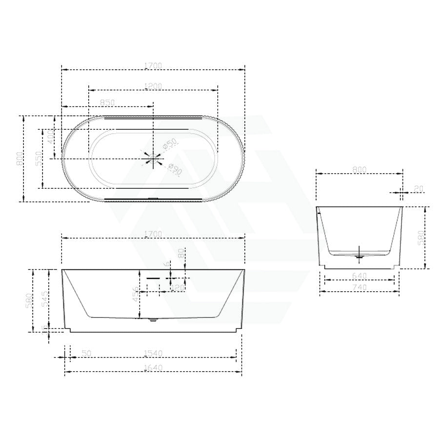 1500/1700Mm Oslo V - Groove Freestanding Bathtub Fluted Matt White & Black No Overflow 1700Mm Back