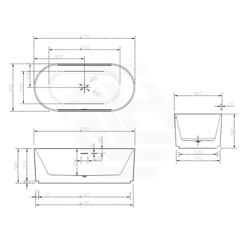 1500/1700Mm Oslo V - Groove Freestanding Bathtub Fluted Matt White & Black No Overflow 1700Mm Back