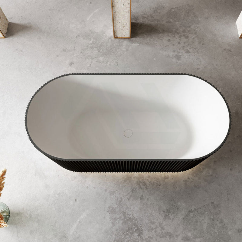 1500/1700Mm Oslo V - Groove Freestanding Bathtub Fluted Matt White & Black No Overflow Back To Wall