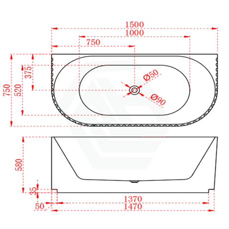 1500/1700Mm Roma Back To Wall Bathtub Acrylic Gloss White No Overflow Bathtubs