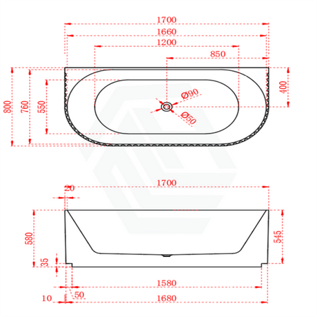 1500/1700Mm Roma Back To Wall Bathtub Acrylic Gloss White No Overflow Bathtubs