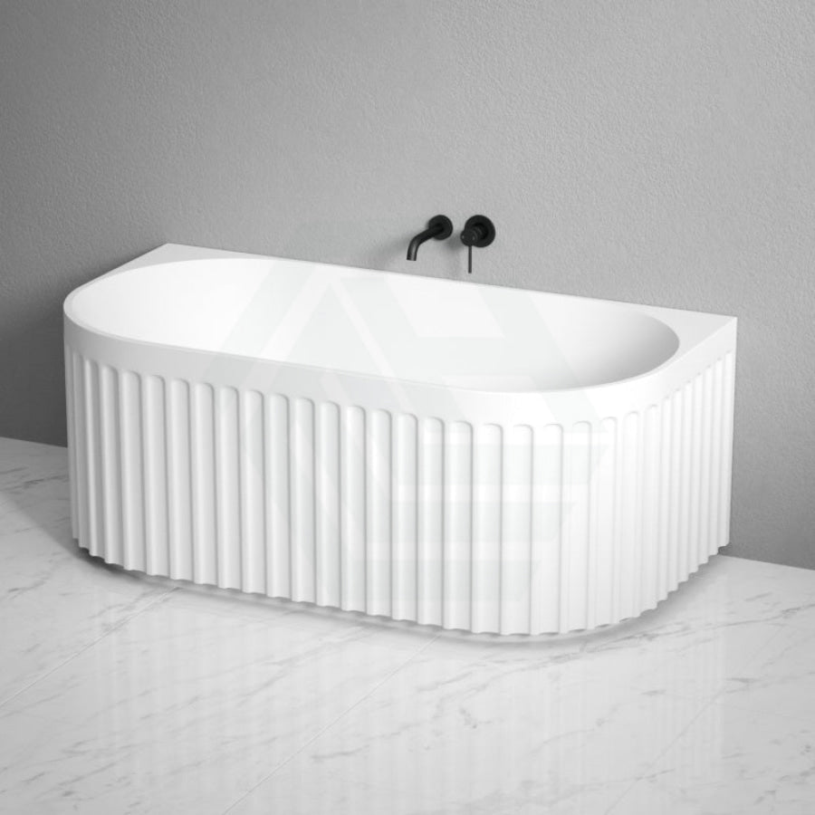 1500Mm Roma Back To Wall Bathtub Acrylic Matt White No Overflow Corner Bathtubs