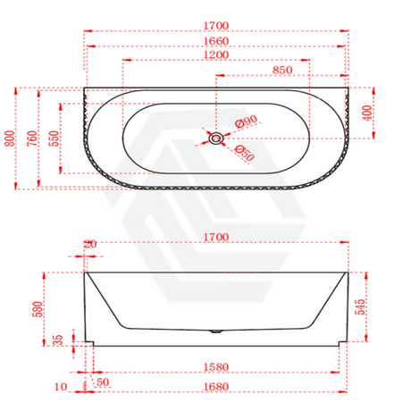 1500/1700Mm Roma Back To Wall Bathtub Acrylic Matt White No Overflow 1700Mm To Bathtubs