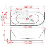 1500/1700Mm Roma Bathtub Left Corner Acrylic Gloss White No Overflow 1500Mm Bathtubs