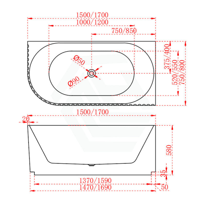 1500/1700Mm Roma Bathtub Right Corner Acrylic Gloss White No Overflow Bathtubs