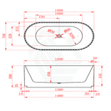 1500/1700Mm Roma Oval Bathtub Freestanding Acrylic Gloss White No Overflow 1500Mm Matt Bathtubs