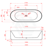 1500/1700Mm Roma Oval Bathtub Freestanding Acrylic Gloss White No Overflow 1680Mm Matt Bathtubs