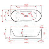 1500/1700Mm Roma Oval Bathtub Freestanding Acrylic Matt White No Overflow 1500Mm Gloss Bathtubs