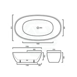 1500/1700Mm Stella Oval Bathtub Freestanding Acrylic Matt White No Overflow 1700Mm