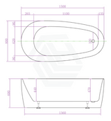 Vista Matt White Bathtub With Super Slim Edge 1500*800*600 (260L) Bathtubs