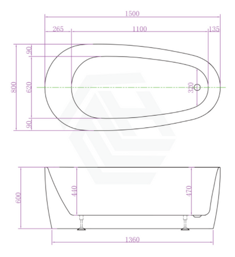 Vista Matt White Bathtub With Super Slim Edge 1500*800*600 (260L) Bathtubs