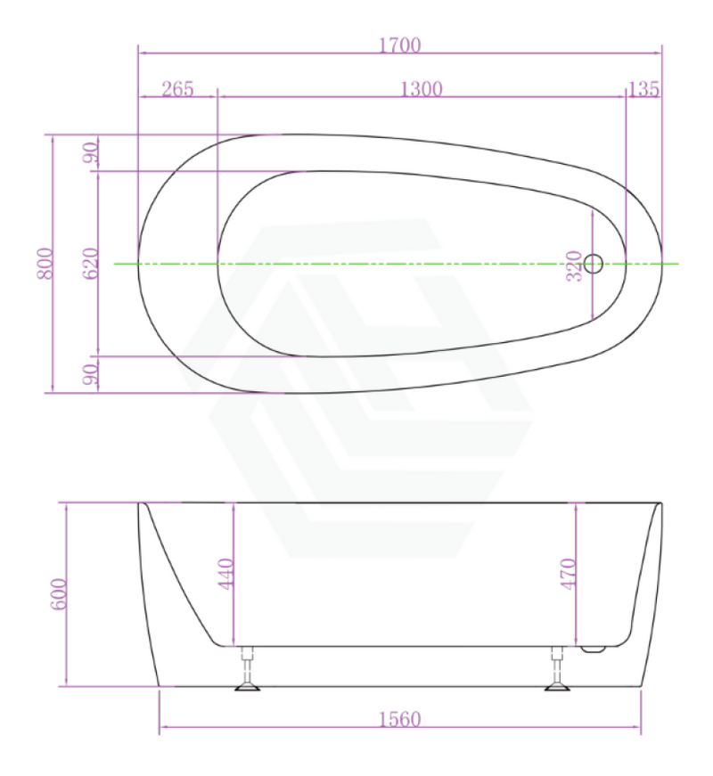 Vista Matt White Bathtub With Super Slim Edge 1700*800*600 (300L) Bathtubs