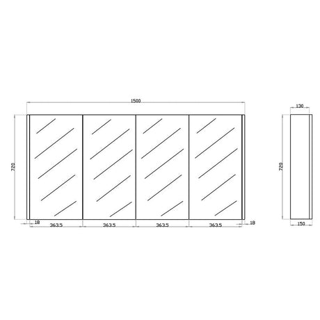 450/600/750/900/1200/1500Mm Matt White Mdf Pencil Edge Wall Hung Shaving Cabinet 1500Mm(With 4