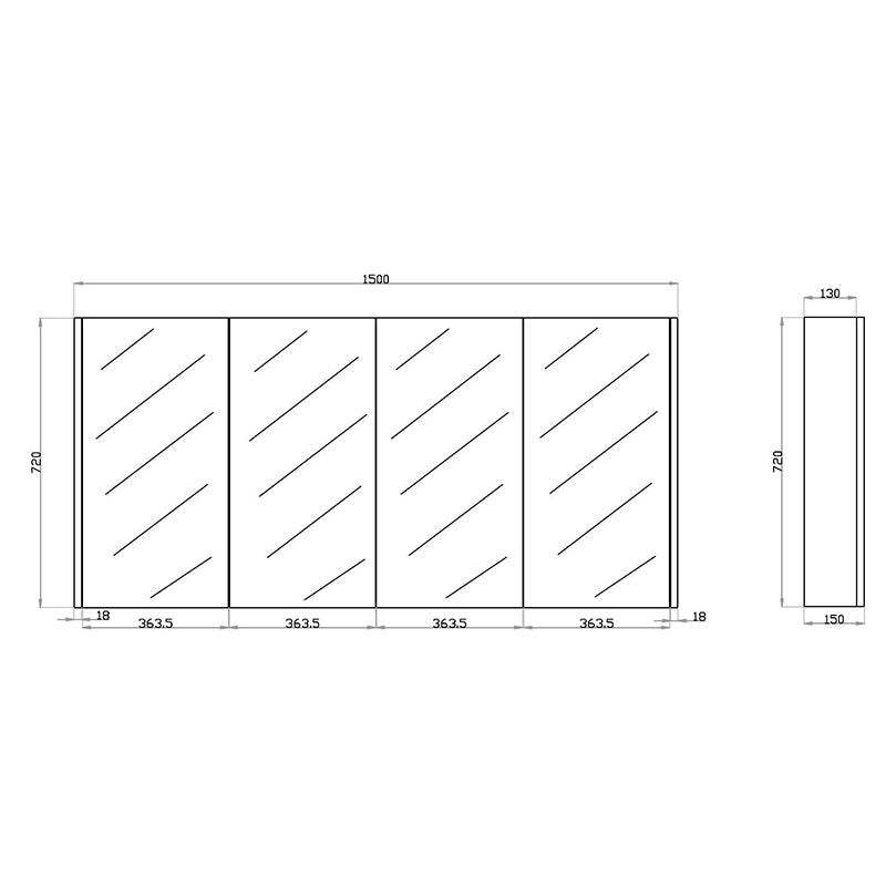 450/600/750/900/1200/1500Mm Matt White Mdf Pencil Edge Wall Hung Shaving Cabinet 1500Mm(With 4