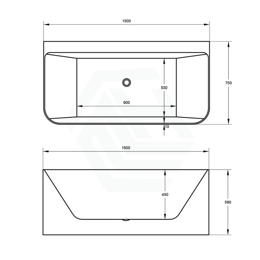 1500/1700Mm Bullion Ultra-Slim Bathtub Back To Wall Gloss White And Black No Overflow 1500Mm