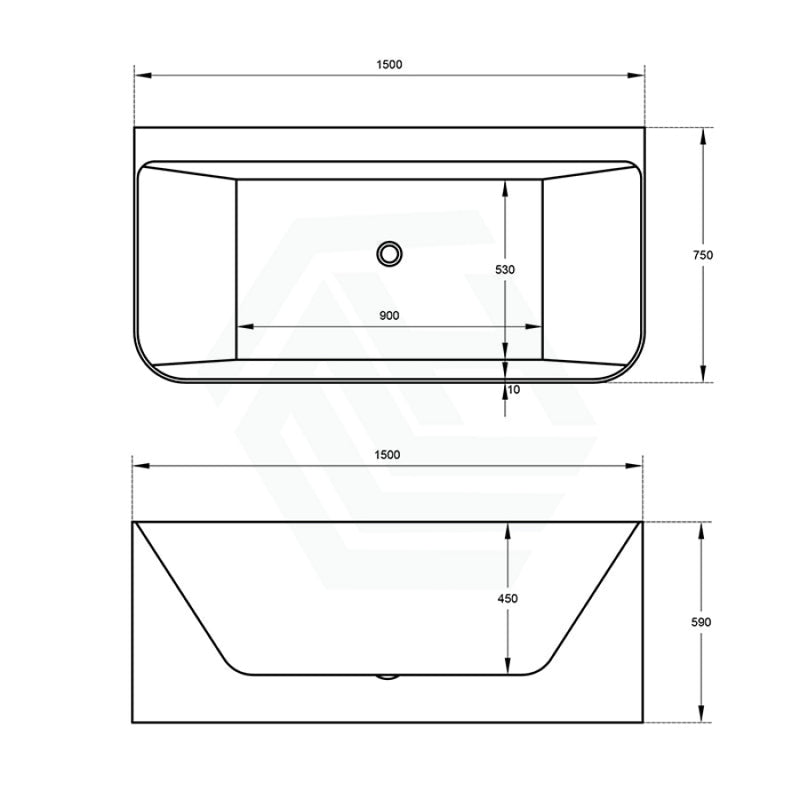 1500/1700Mm Bullion Ultra-Slim Bathtub Back To Wall Gloss White And Black No Overflow 1500Mm