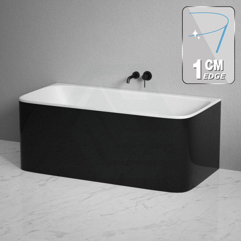 1500/1700Mm Bullion Ultra-Slim Bathtub Back To Wall Gloss White And Black No Overflow