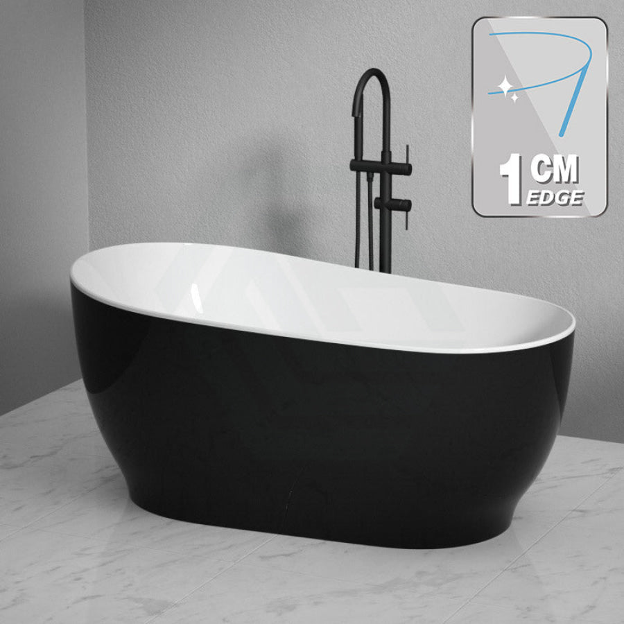 1500Mm Cannes Ultra-Slim Bathtub Freestanding Gloss White And Black Acrylic No Overflow