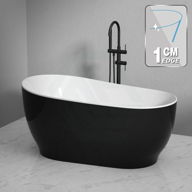 1500Mm Cannes Ultra-Slim Bathtub Freestanding Gloss White And Black Acrylic No Overflow