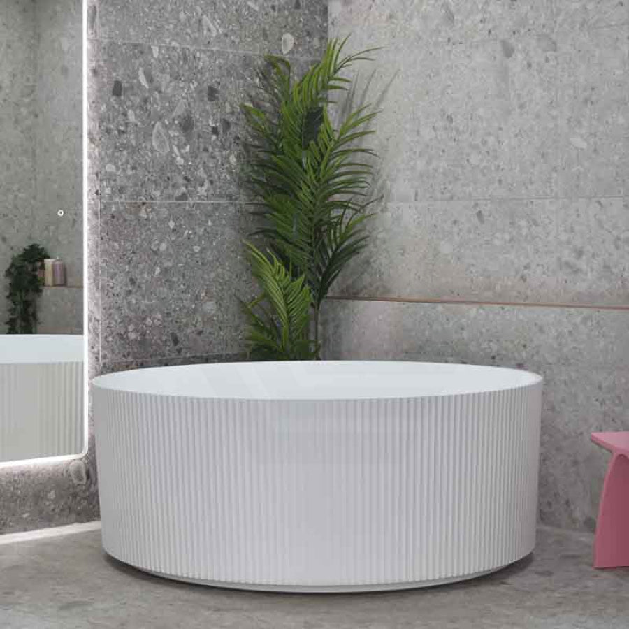 1500Mm Sunshine Groove Freestanding Bathtub Round Gloss White No Overflow Bathtubs