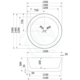 1500mm Sunshine Groove Freestanding Bathtub Round Gloss White NO Overflow