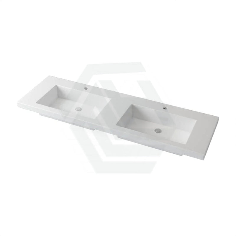 1500X460X135Mm Poly Top For Bathroom Vanity Double Bowls Matt White 1 Tap Hole No Overflow Tops