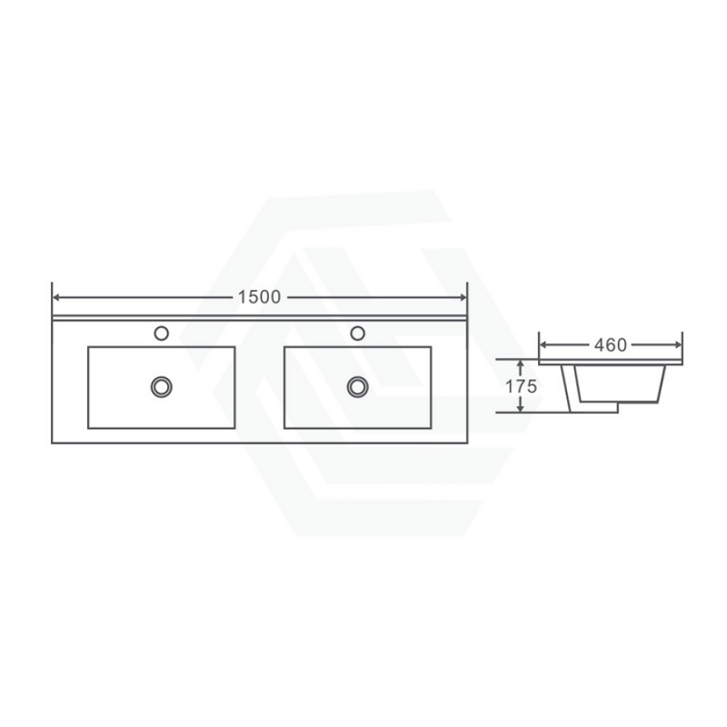 1500X460X175Mm Ceramic Top For Bathroom Vanity Double Bowls Gloss White Tops