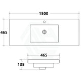 1500X465X135Mm Poly Top For Bathroom Vanity Single Bowl 1 Tap Hole No Overflow Poly Top