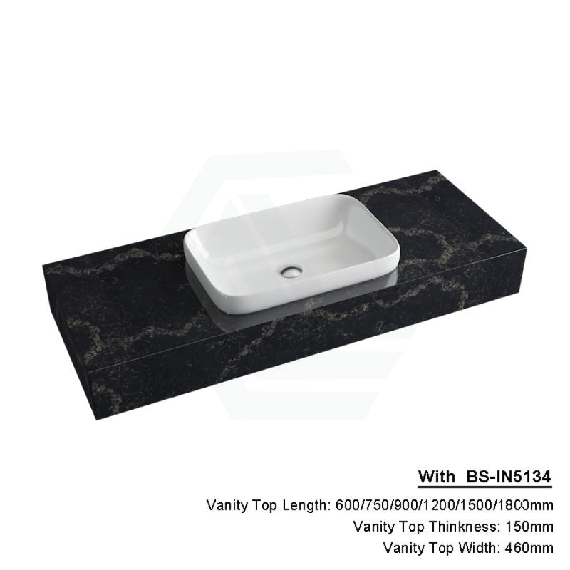 150Mm Gloss Black Swan Stone Top Calacatta Quartz With Inset Basin 600X460Mm / Bs-In5134 (530X370Mm)