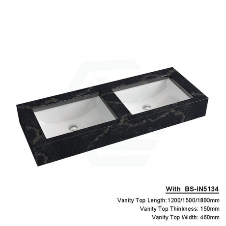 150Mm Gloss Black Swan Stone Top Calacatta Quartz With Undermount Basin 1200X460Mm Double Bowls /