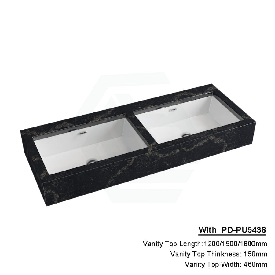 150Mm Gloss Black Swan Stone Top Calacatta Quartz With Undermount Basin 1200X460Mm Double Bowls /