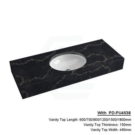 150Mm Gloss Black Swan Stone Top Calacatta Quartz With Undermount Basin 1200X460Mm Single Bowl /