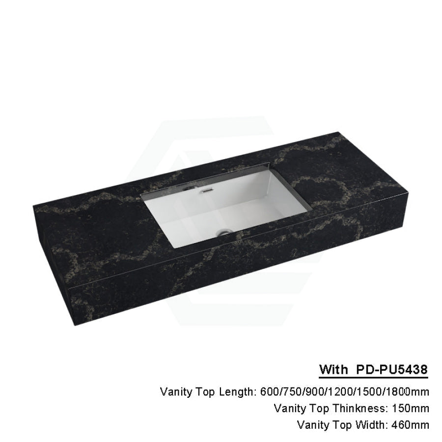 150Mm Gloss Black Swan Stone Top Calacatta Quartz With Undermount Basin 600X460Mm / Pd-Pu5438