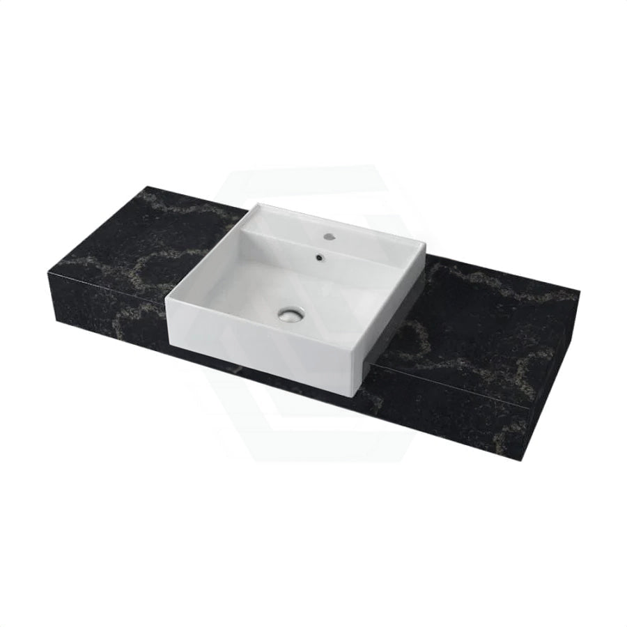 150Mm Gloss Black Swan Stone Top Quartz With Semi-Recessed Basin Vanity Tops