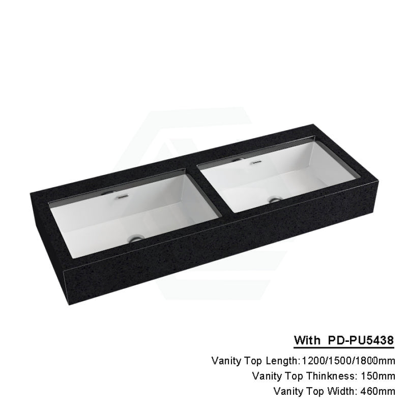 150Mm Gloss Ink Black Stone Top Calacatta Quartz With Undermount Basin 1200X460Mm Double Bowls /