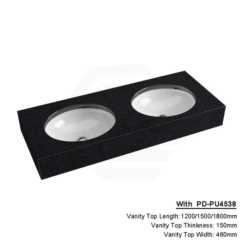 150Mm Gloss Ink Black Stone Top Calacatta Quartz With Undermount Basin 1200X460Mm Double Bowls /