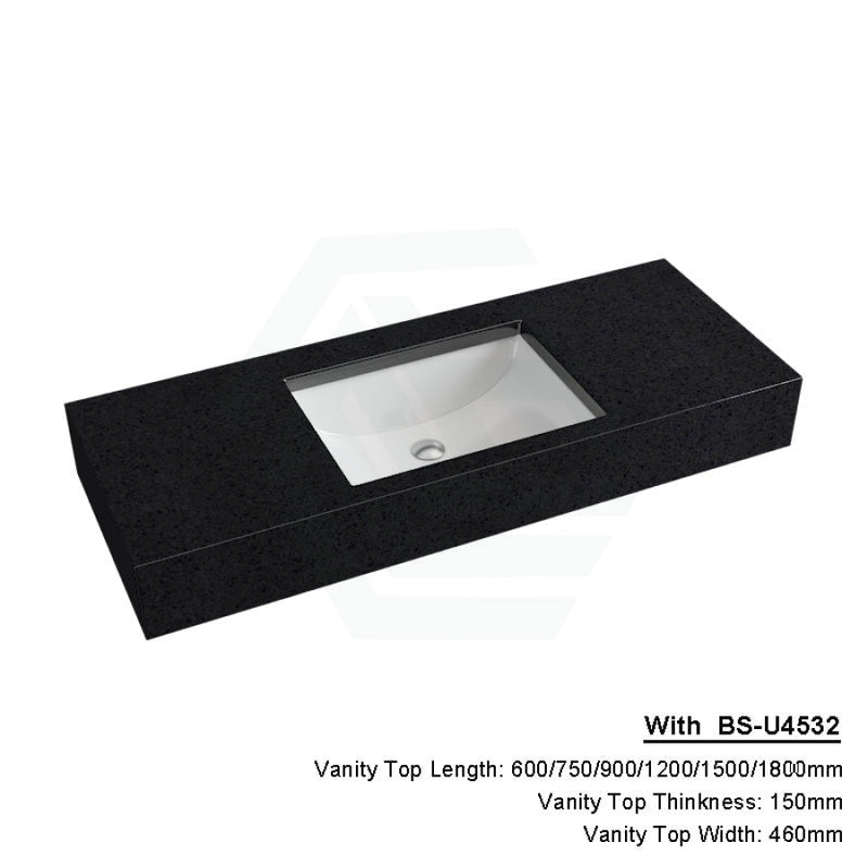 150Mm Gloss Ink Black Stone Top Calacatta Quartz With Undermount Basin 600X460Mm / Bs-U4532